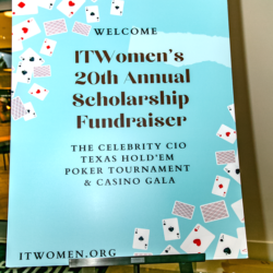 Poster ITWomen Celebrity CIO poker tournament & casino games scholarship fundraiser for girls pursuing Tech and Engineering degrees.